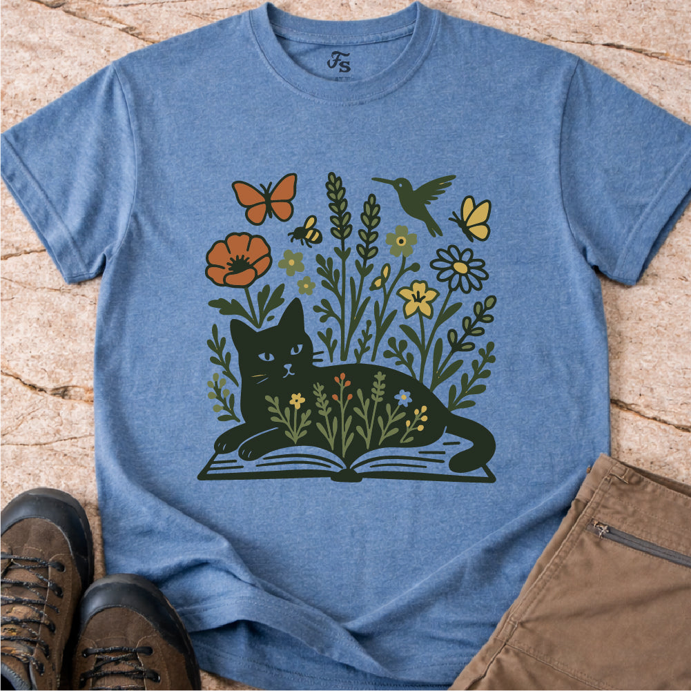 Wildflower Book Cat Tshirt