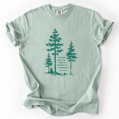 Between Two Pines forest T-shirt