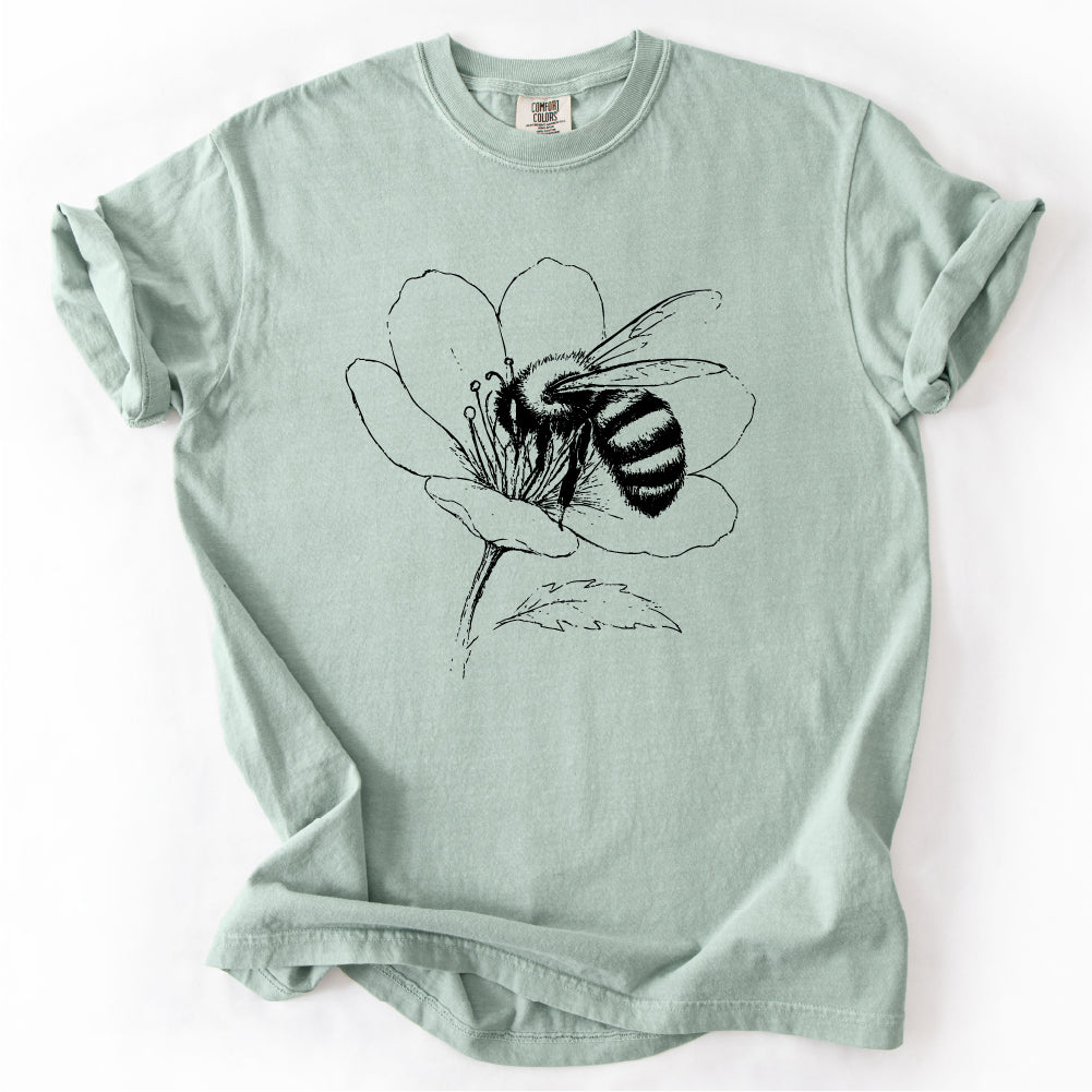 Vintage Line Art Honey Bee Wildflower T-shirt