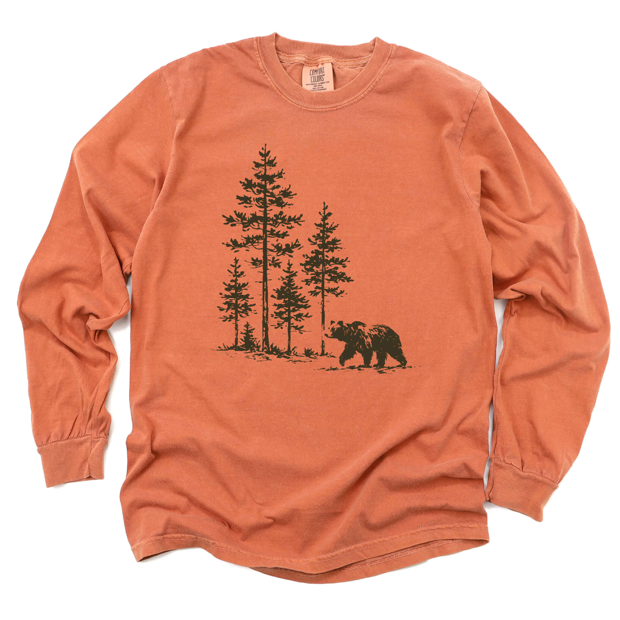 Vintage Pine Forest Bear Long Sleeve Shirt