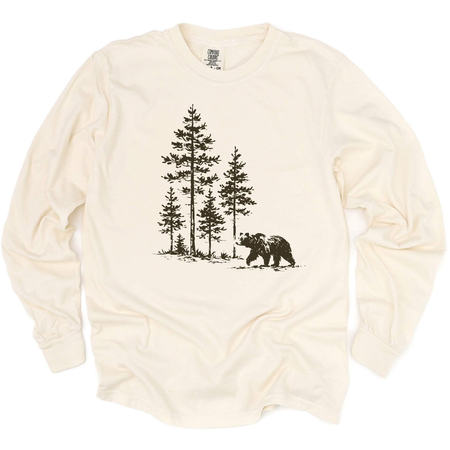 Vintage Pine Forest Bear Long Sleeve Shirt