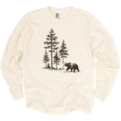 Vintage Pine Forest Bear Long Sleeve Shirt