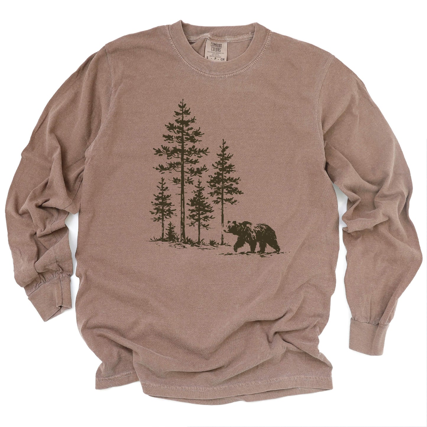 Vintage Pine Forest Bear Long Sleeve Shirt