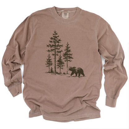 Vintage Pine Forest Bear Long Sleeve Shirt