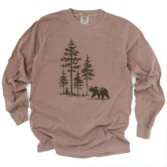 Vintage Pine Forest Bear Long Sleeve Shirt