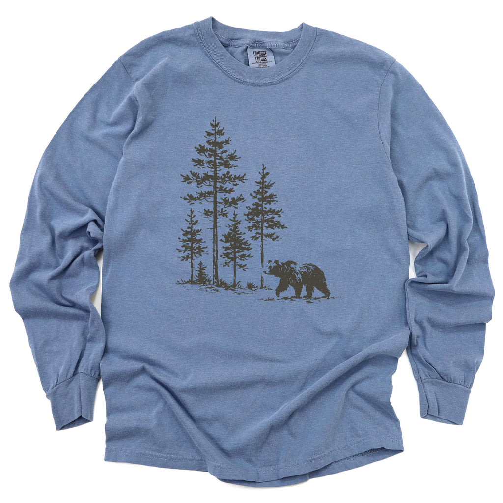 Vintage Pine Forest Bear Long Sleeve Shirt