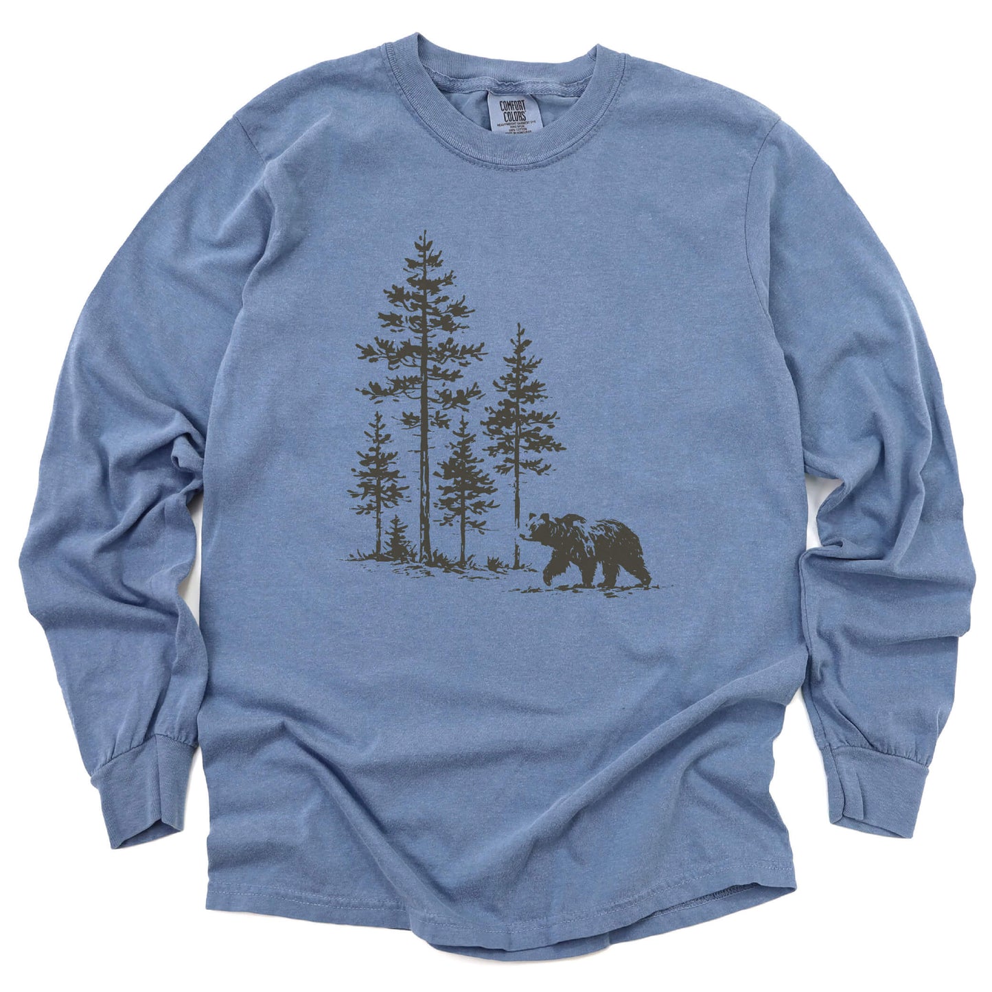 Vintage Pine Forest Bear Long Sleeve Shirt
