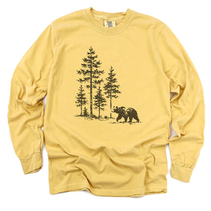 Vintage Pine Forest Bear Long Sleeve Shirt