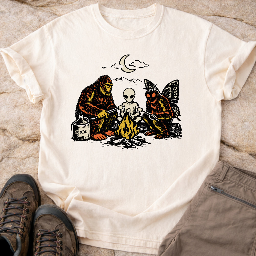 Bigfoot Alien Mothman Campfire Tshirt