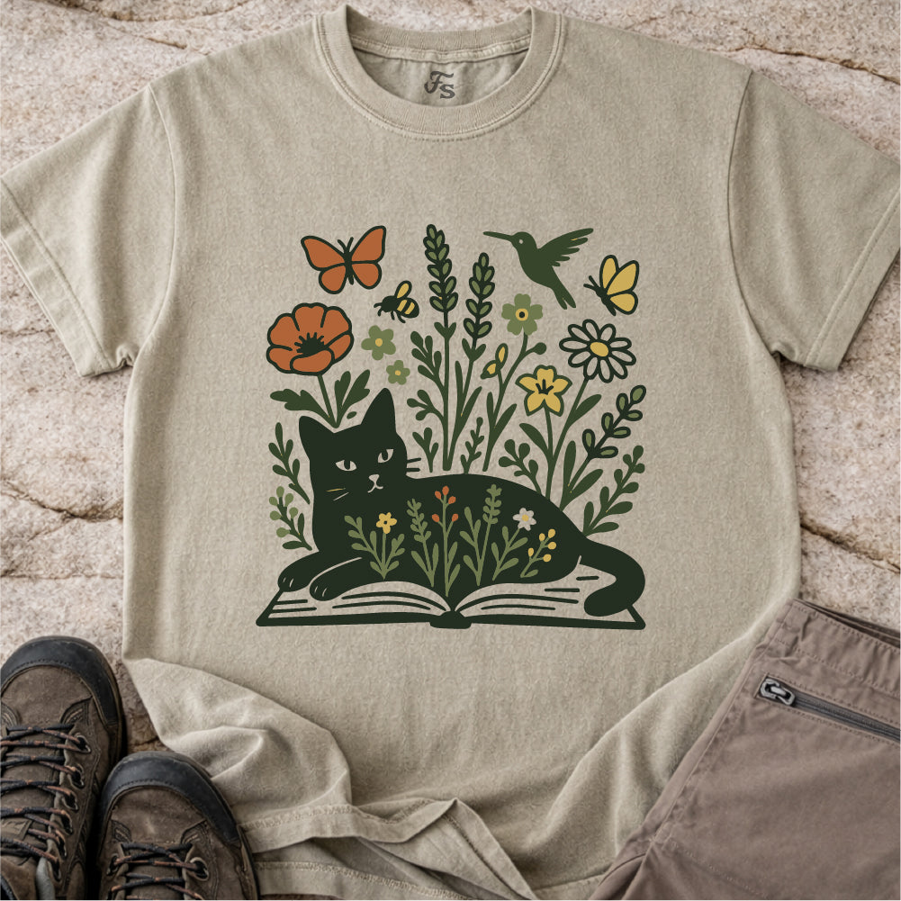 Wildflower Book Cat Tshirt