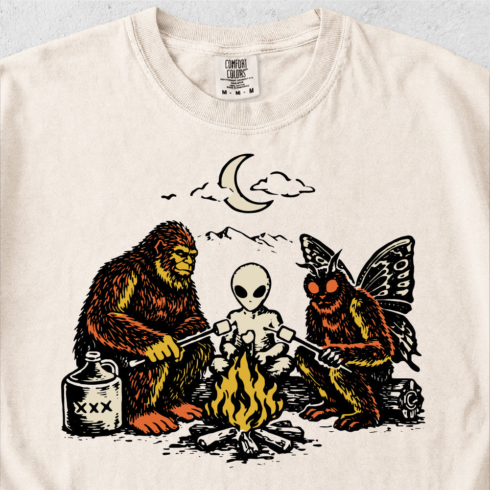 Bigfoot Alien Mothman Campfire Tshirt