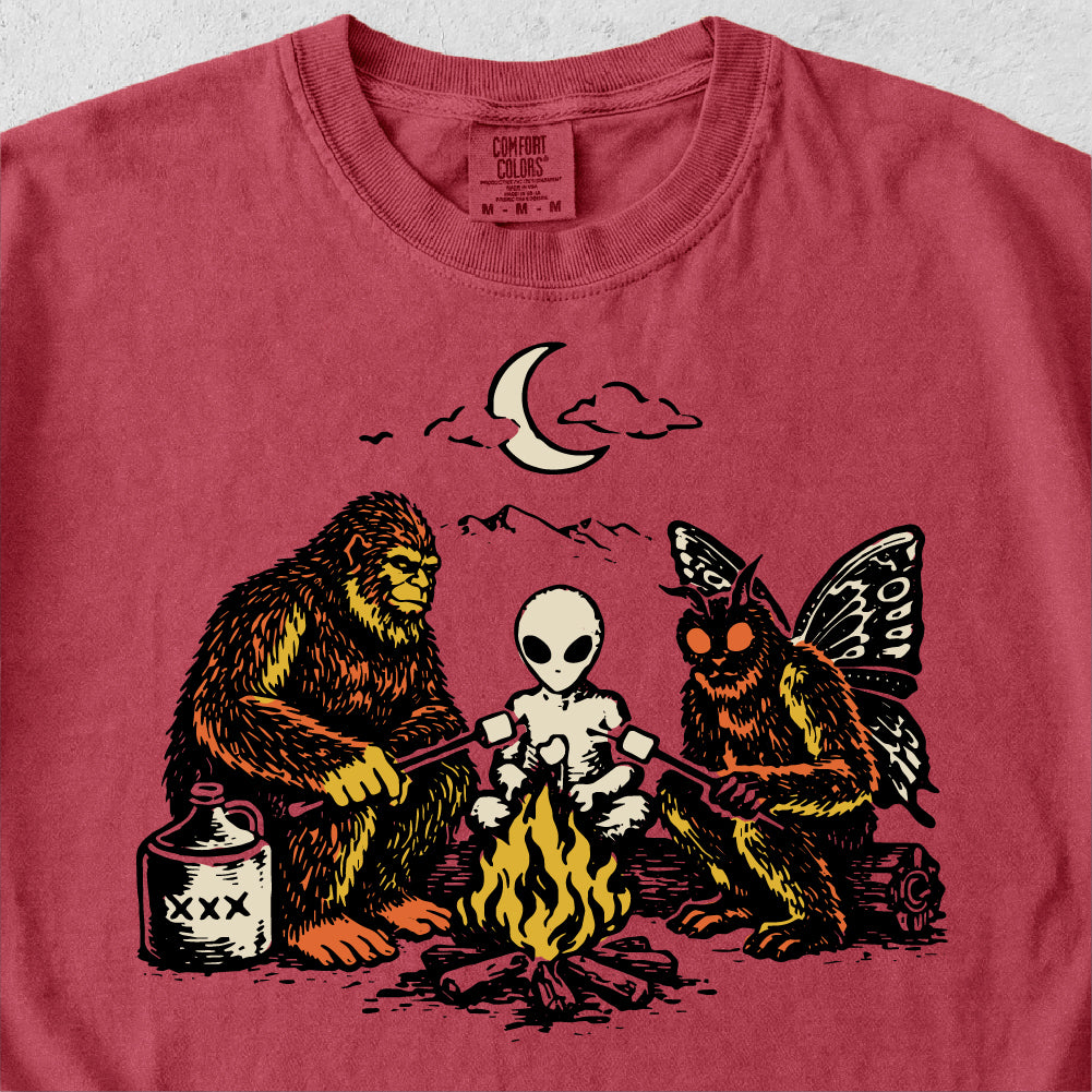 Bigfoot Alien Mothman Campfire Tshirt