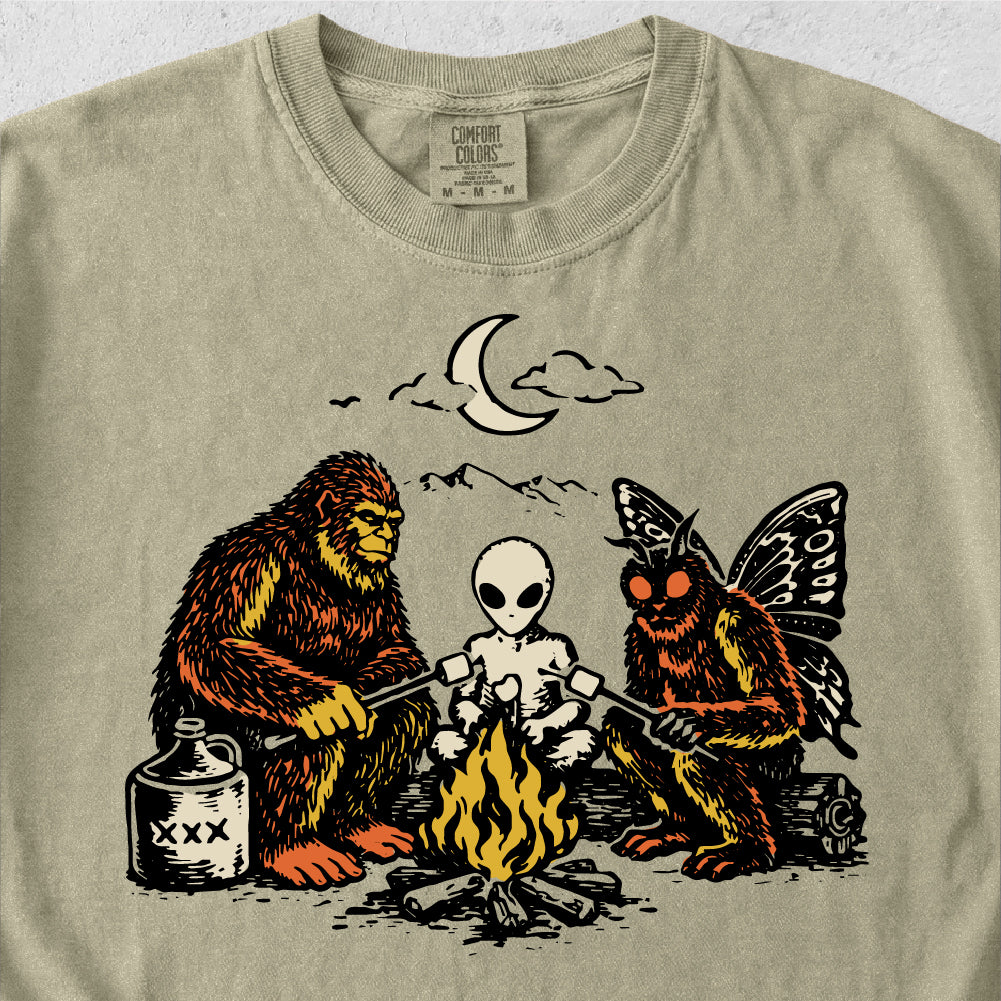 Bigfoot Alien Mothman Campfire Tshirt