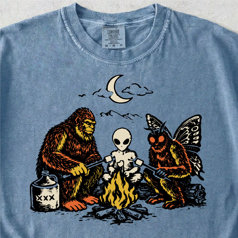 Bigfoot Alien Mothman Campfire Tshirt