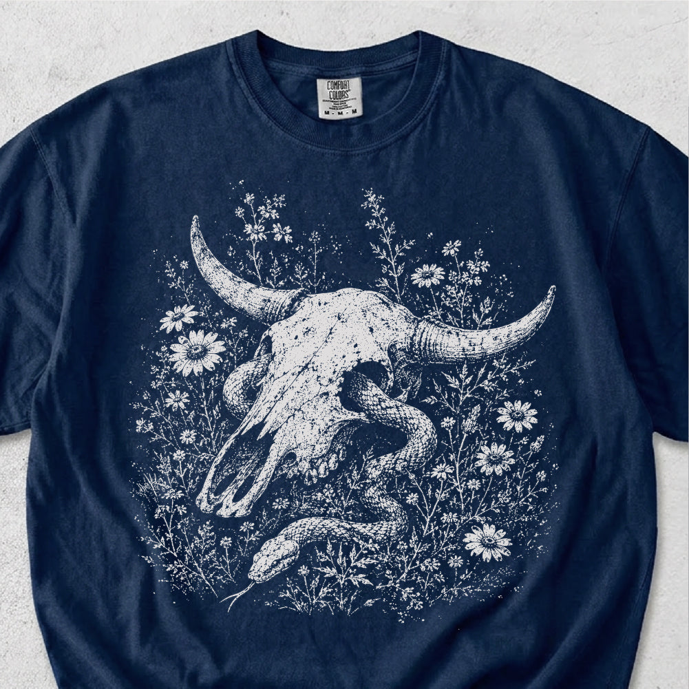 Snake Through Cow Skull Tshirt