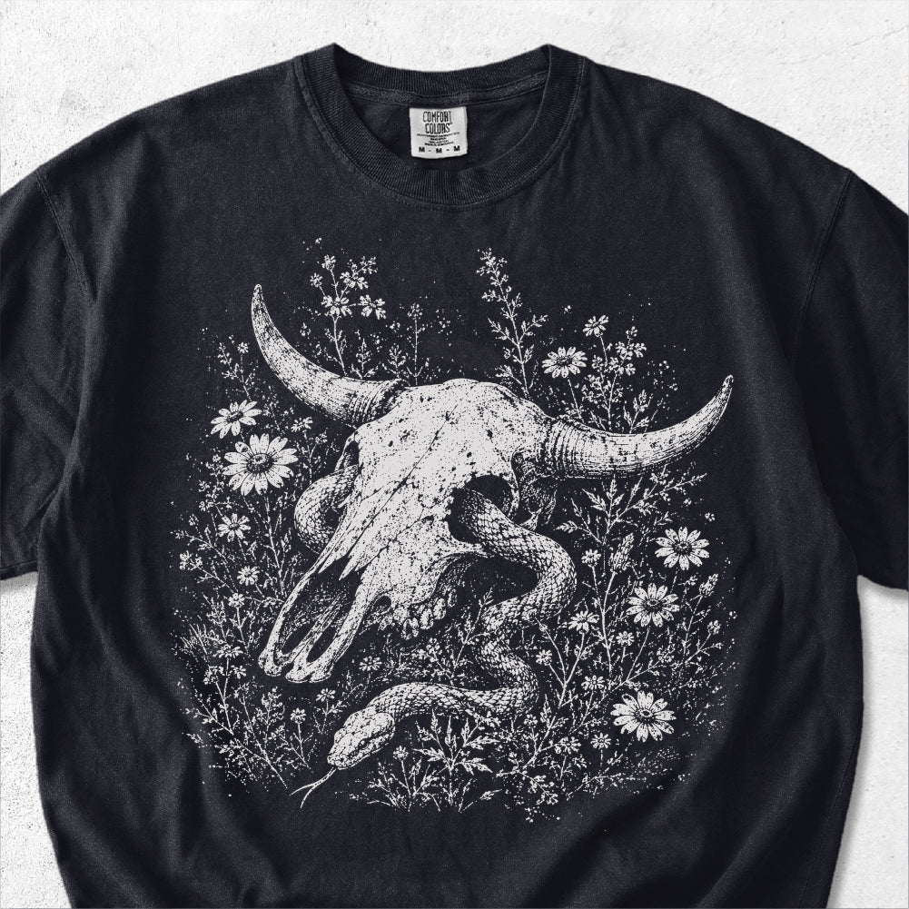 Snake Through Cow Skull Tshirt
