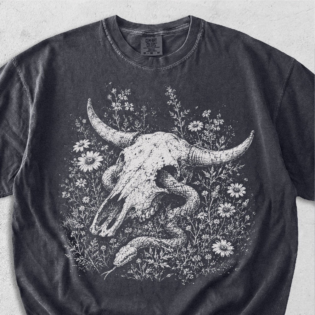 Snake Through Cow Skull Tshirt