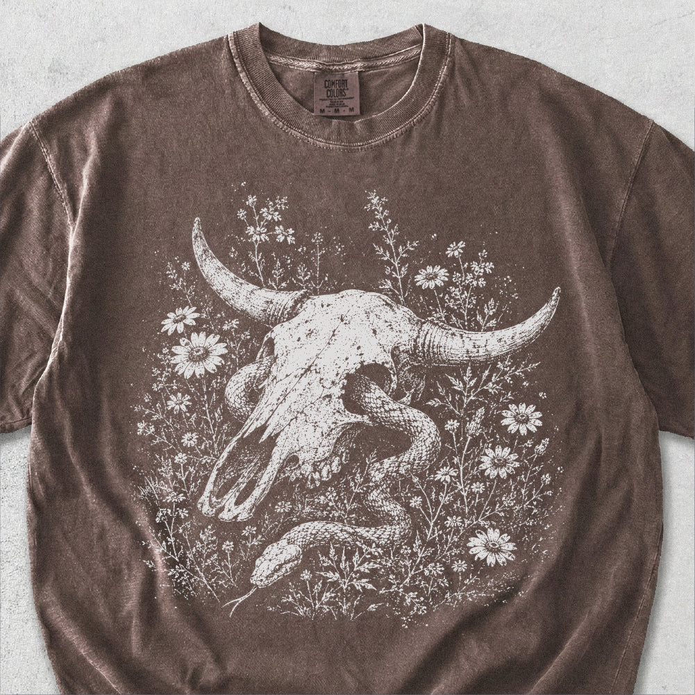 Snake Through Cow Skull Tshirt