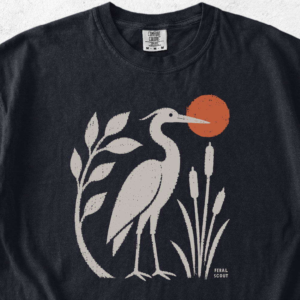 Folk Art Blue Heron Tshirt
