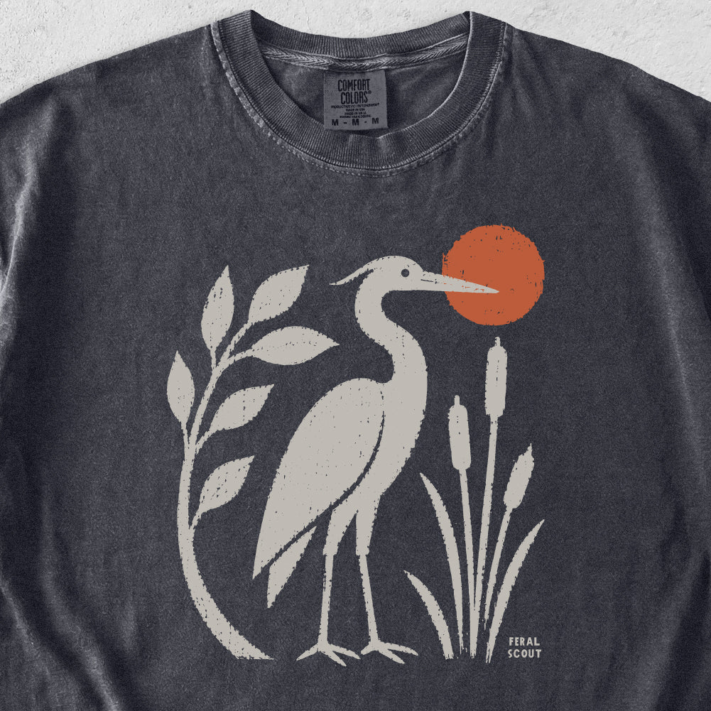 Folk Art Blue Heron Tshirt