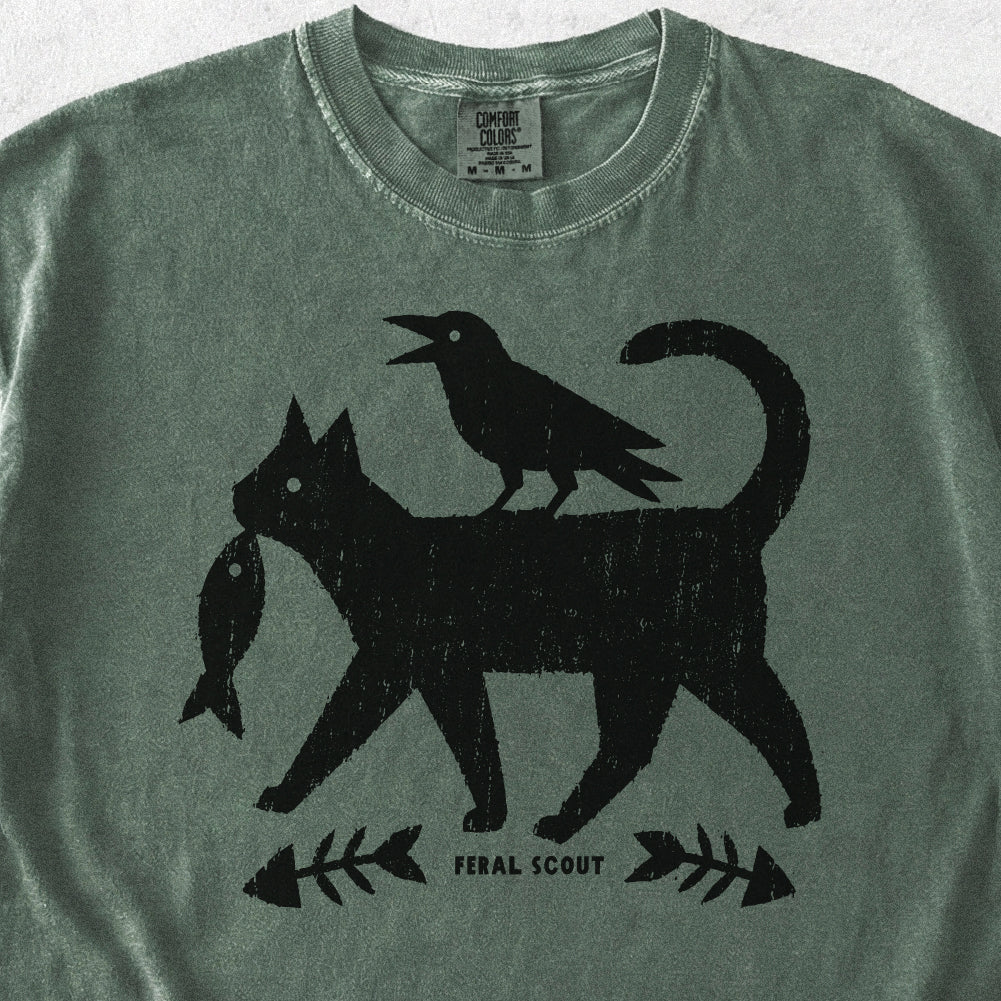 Folk Cat Crow Fish Tshirt