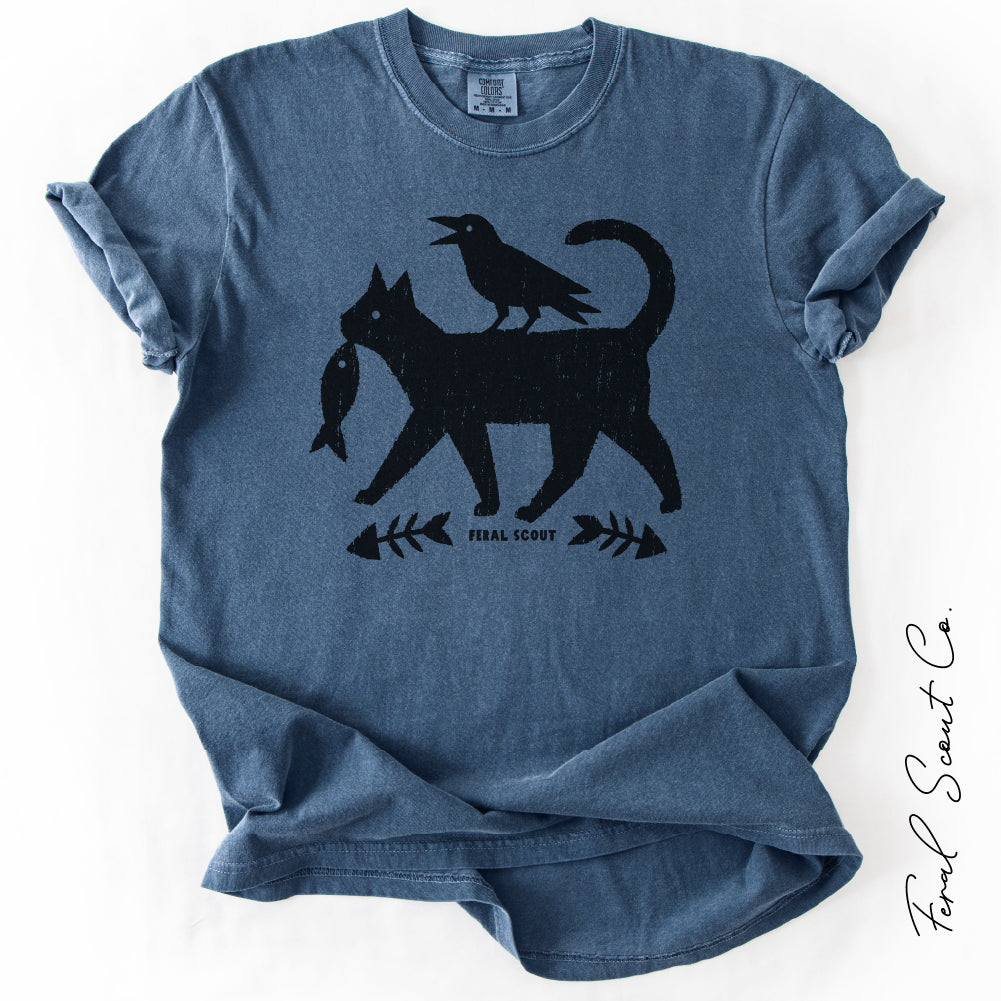 Folk Cat Crow Fish Tshirt