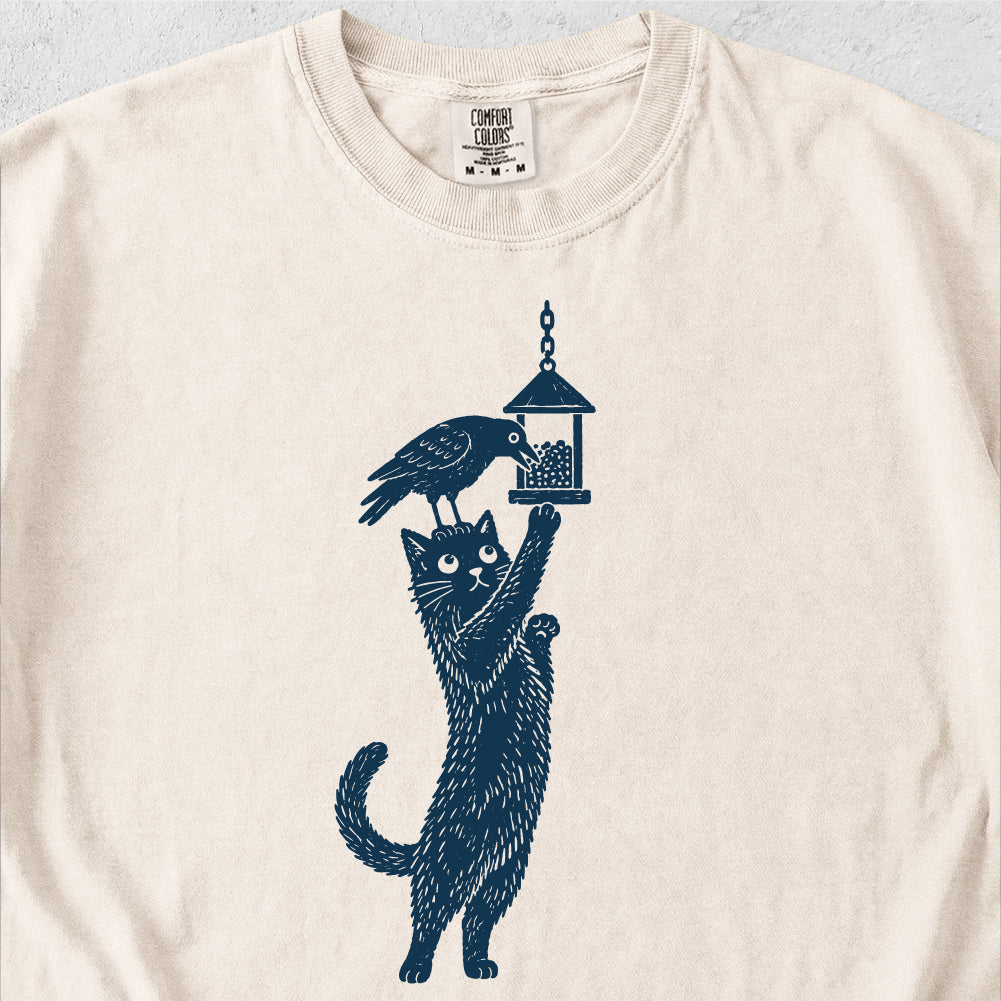 Cat Crow Bird Feeder Tshirt