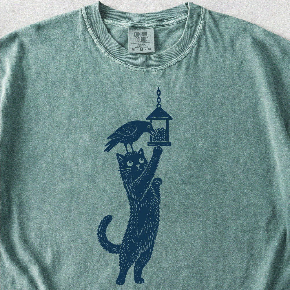 Cat Crow Bird Feeder Tshirt