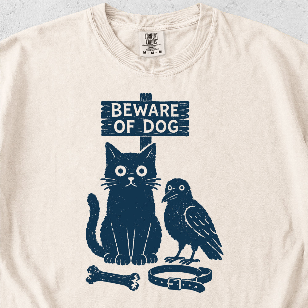 Beware of Dog Cat Crow Tshirt