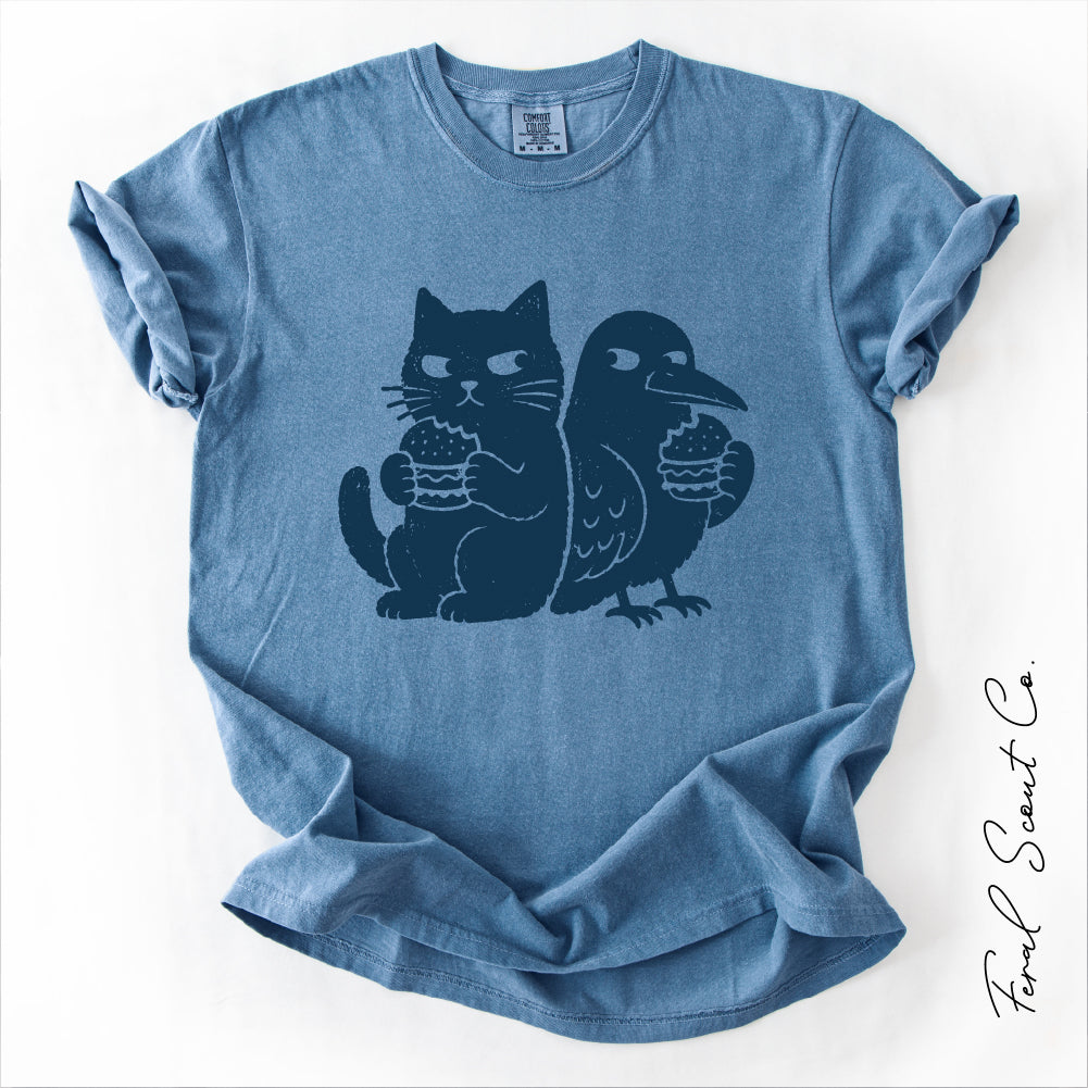 Cat, Crow and Burgers Tshirt