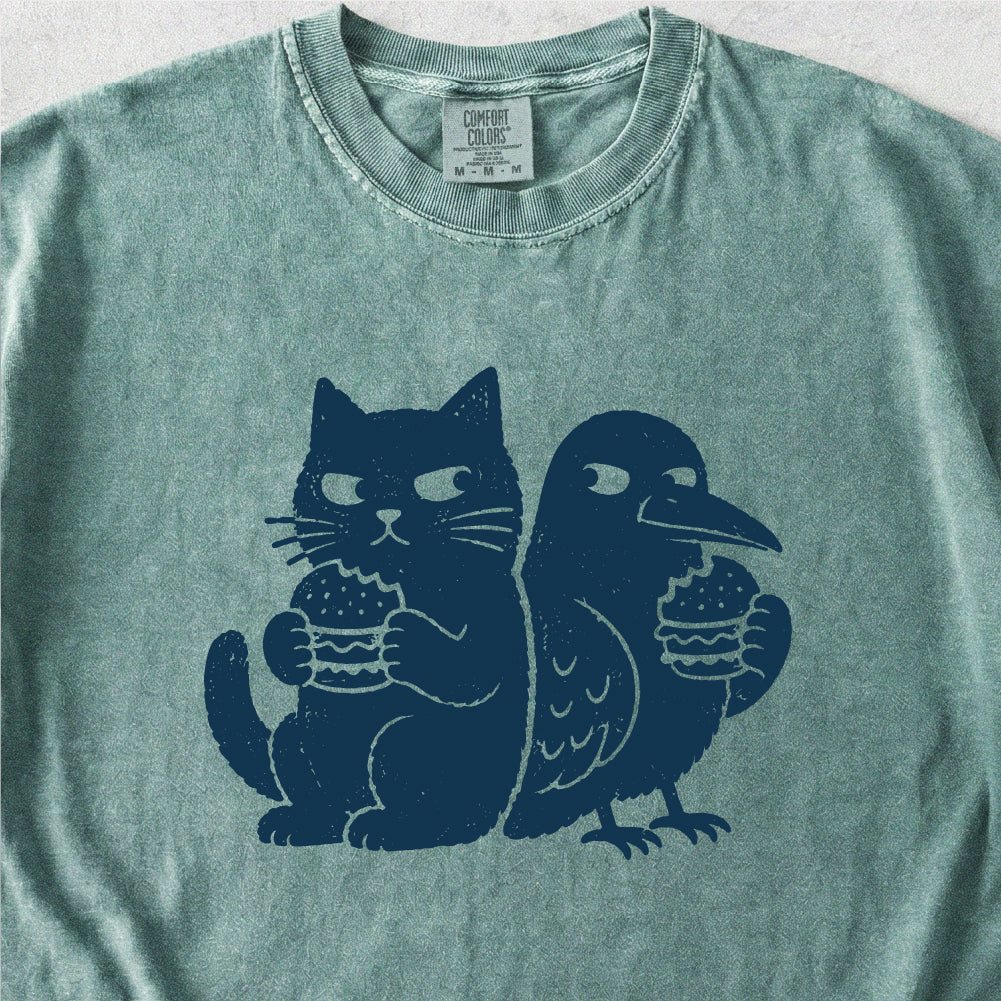 Cat, Crow and Burgers Tshirt