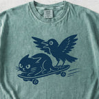 Cat and Crow Skateboard Tshirt