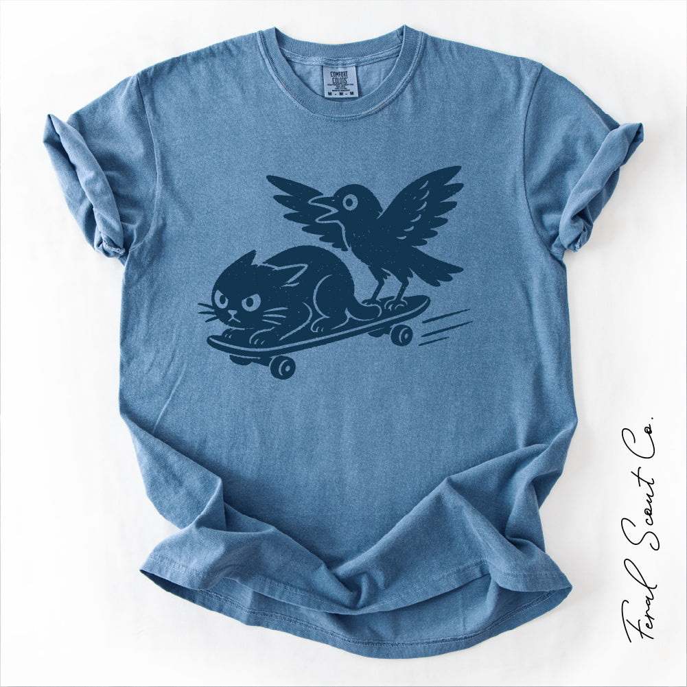 Cat and Crow Skateboard Tshirt