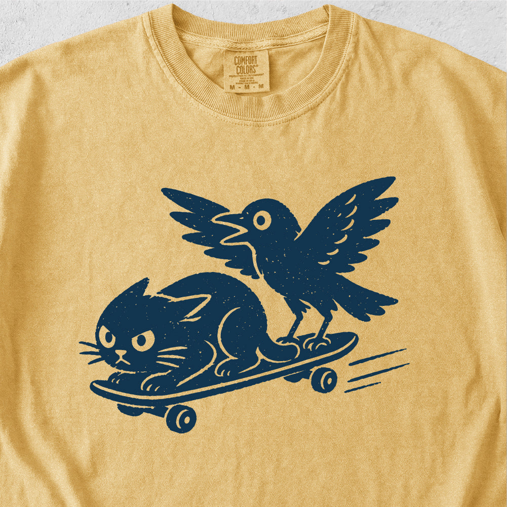 Cat and Crow Skateboard Tshirt