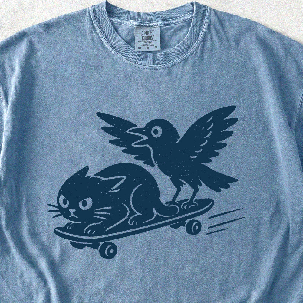 Cat and Crow Skateboard Tshirt