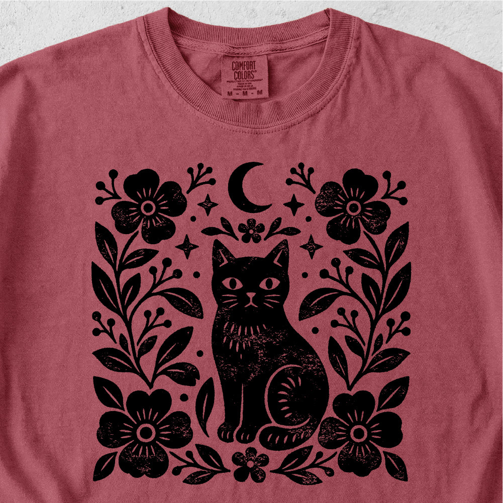 Black Cat Floral Tshirt