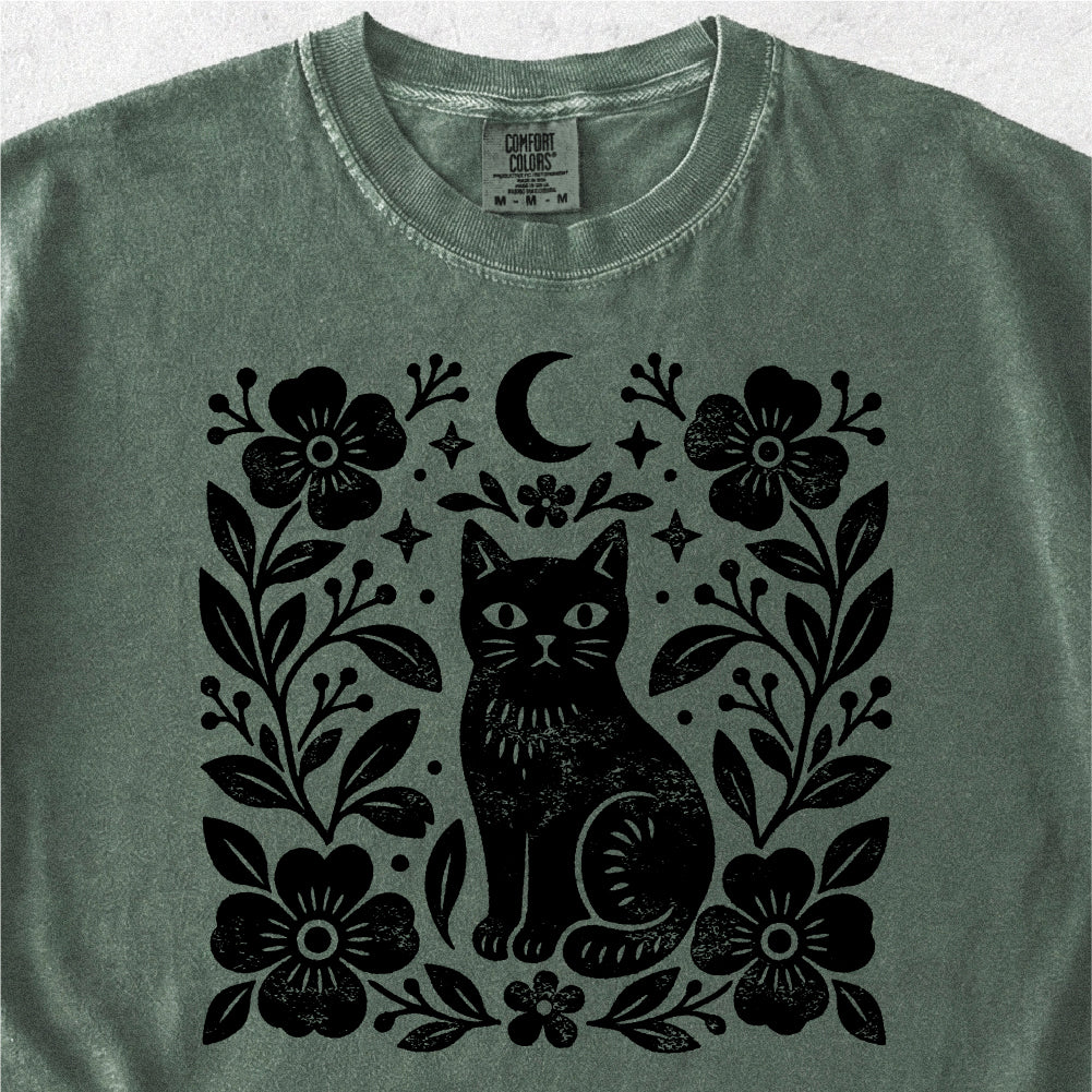 Black Cat Floral Tshirt