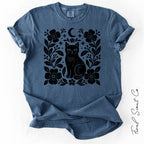 Black Cat Floral Tshirt