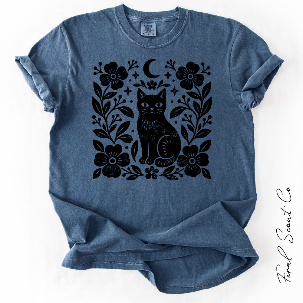 Black Cat Floral Tshirt