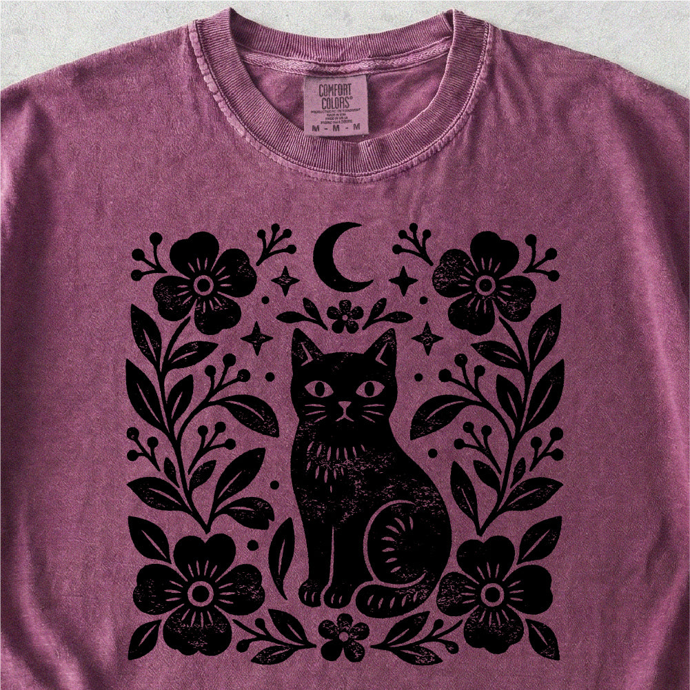 Black Cat Floral Tshirt