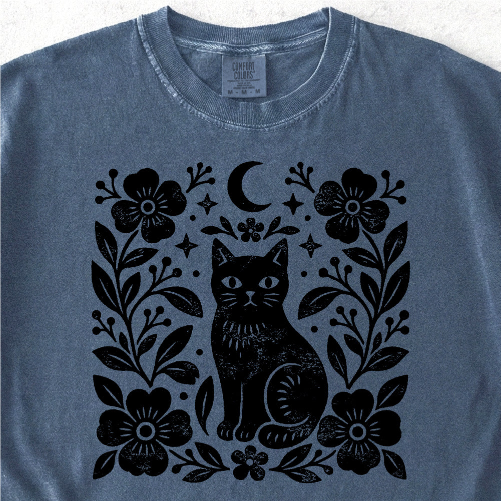 Black Cat Floral Tshirt