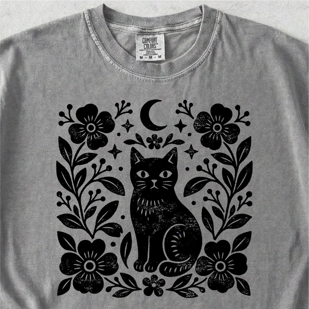 Black Cat Floral Tshirt