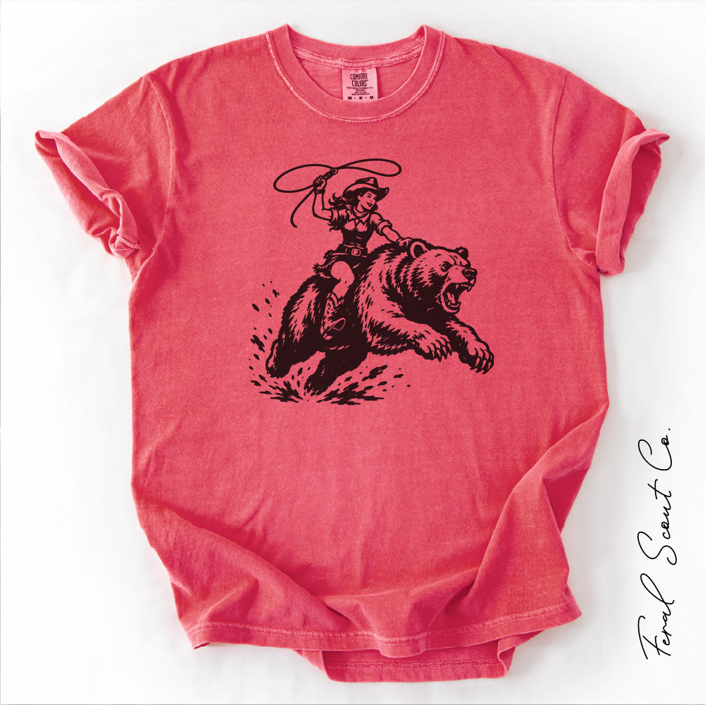 Cowgirl Riding Grizzly Tshirt