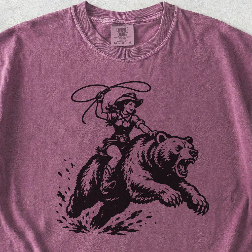 Cowgirl Riding Grizzly Tshirt