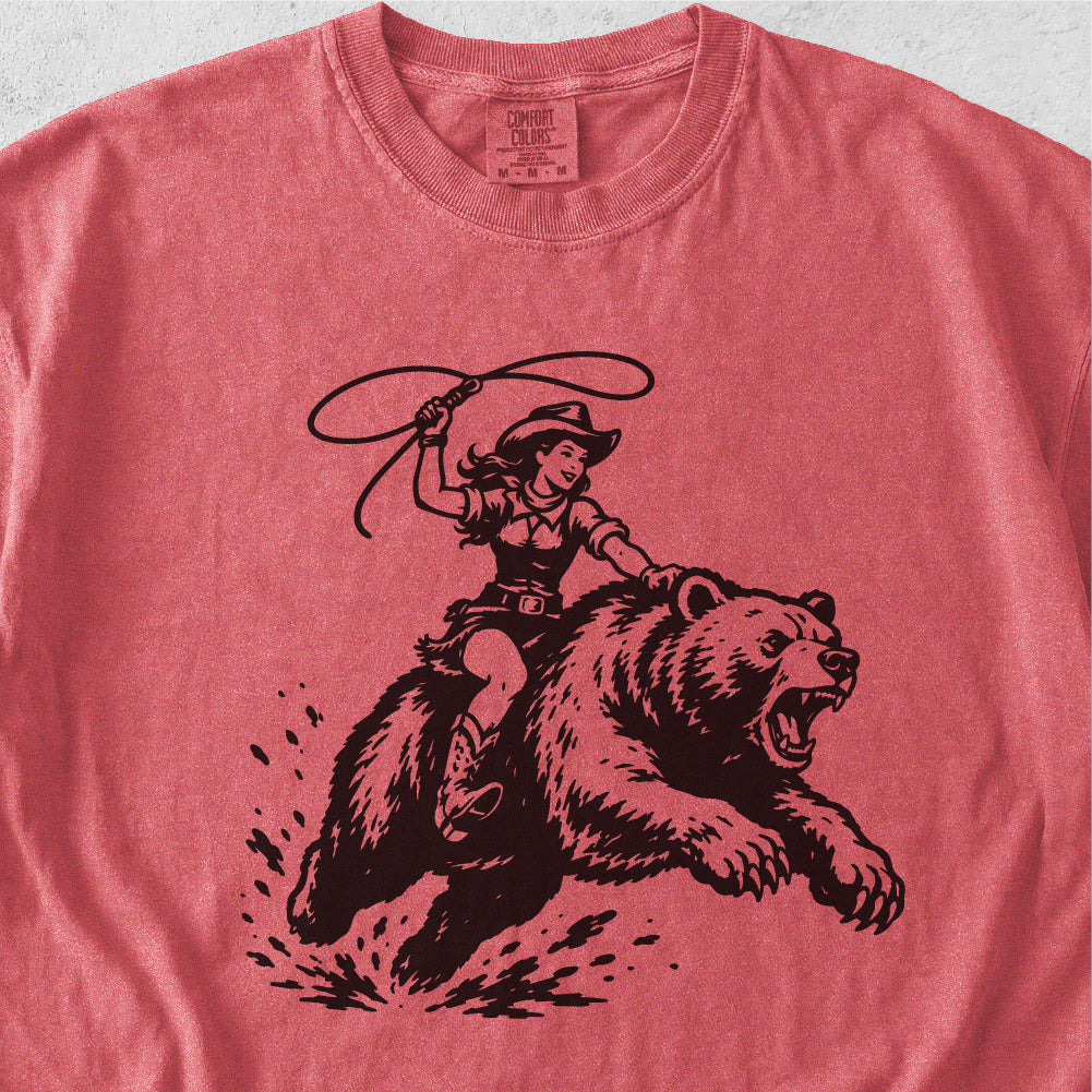 Cowgirl Riding Grizzly Tshirt