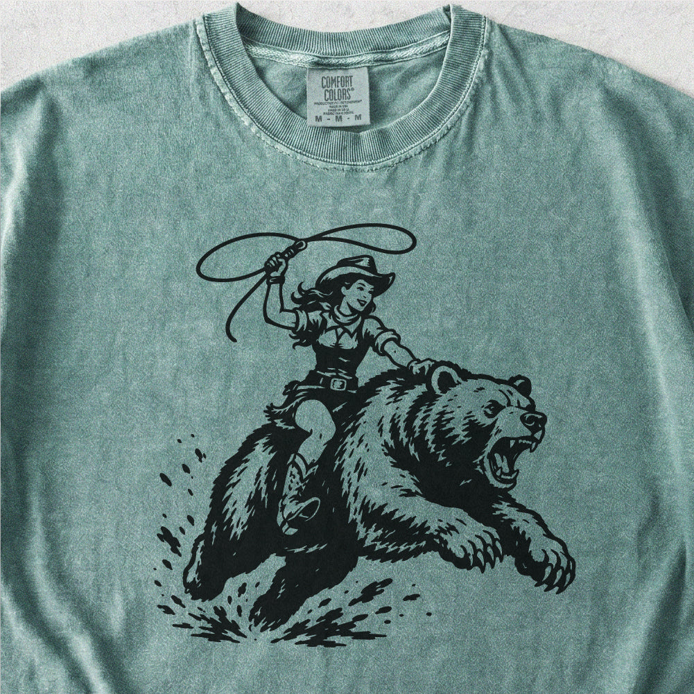 Cowgirl Riding Grizzly Tshirt