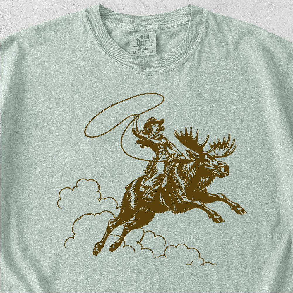 Cowgirl Riding Moose Tshirt