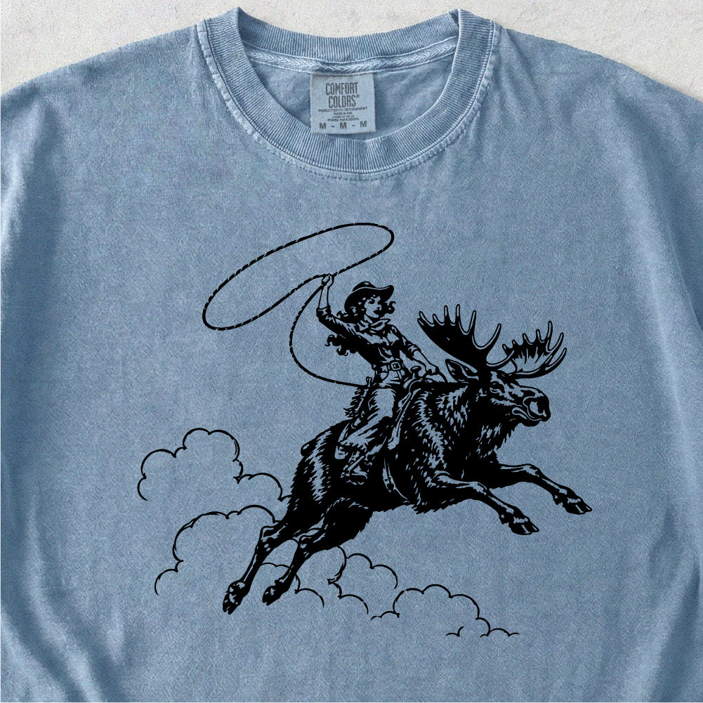 Cowgirl Riding Moose Tshirt