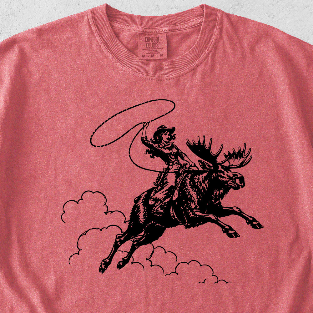 Cowgirl Riding Moose Tshirt
