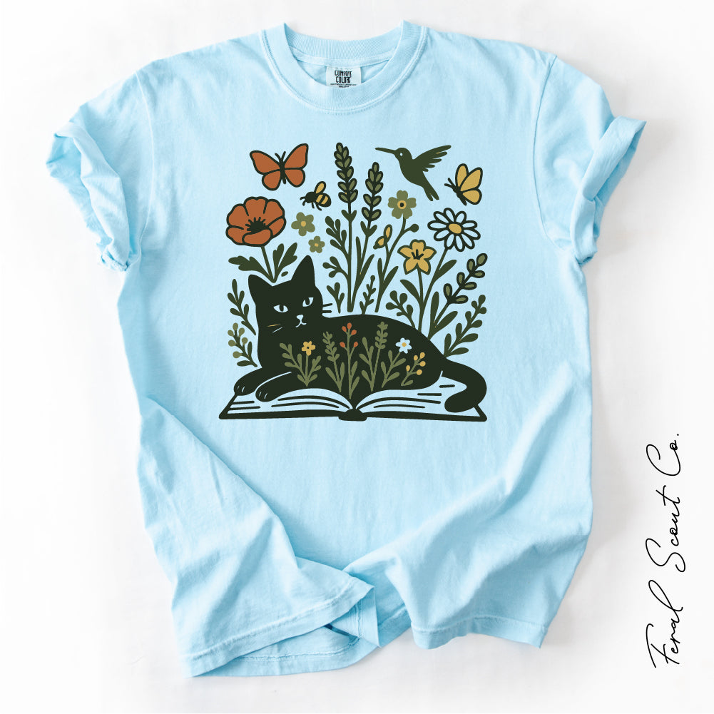 Wildflower Book Cat Tshirt